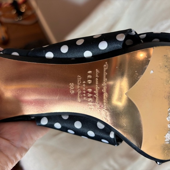 TED BAKER Sz 39.5 Seranad Polka Dot Heel Slip On Open Toe Bow Sandals Mules - Picture 10 of 10